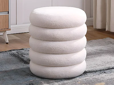 Bouclé fabric pouffe - White - ECAMBI