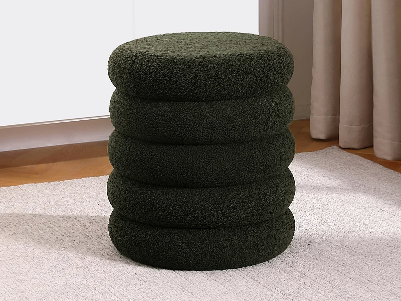Hocker - Bouclé-Stoff - Tannengrün - ECAMBI