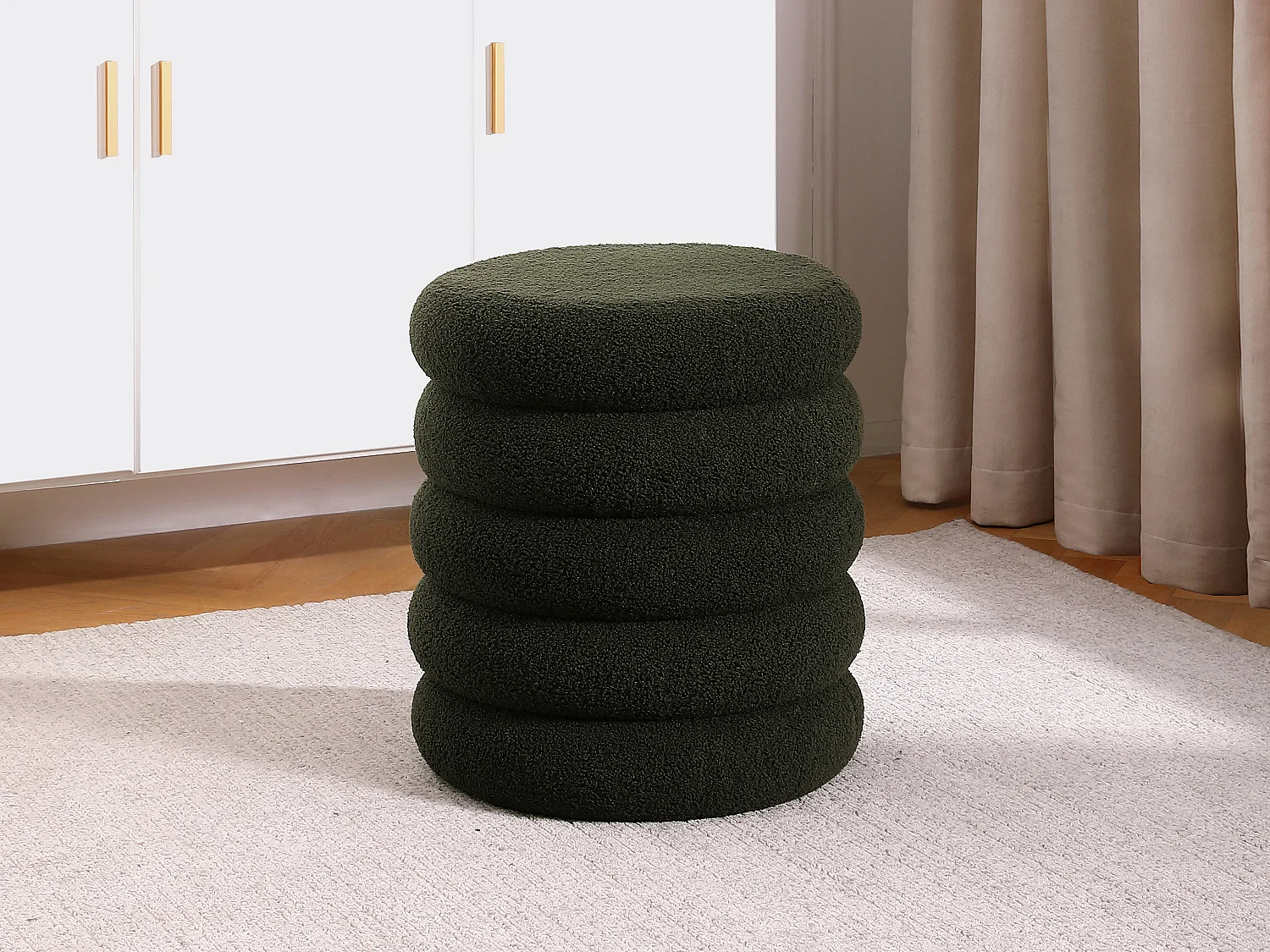 Pouf in Tessuto bouclette Verde abete - ECAMBI