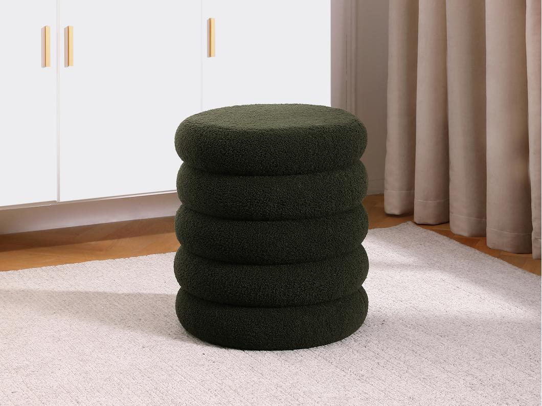 Hocker - Bouclé-Stoff - Tannengrün - ECAMBI