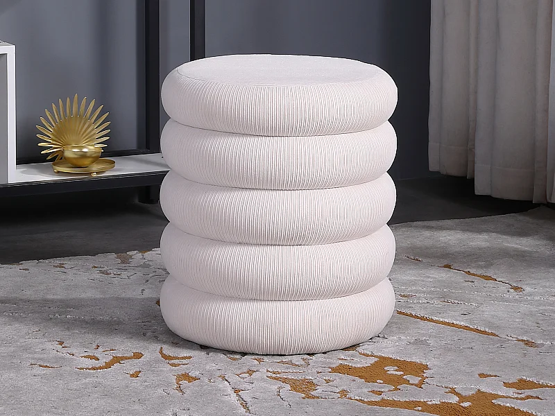 Pouf en velours côtelé crème ECAMBI