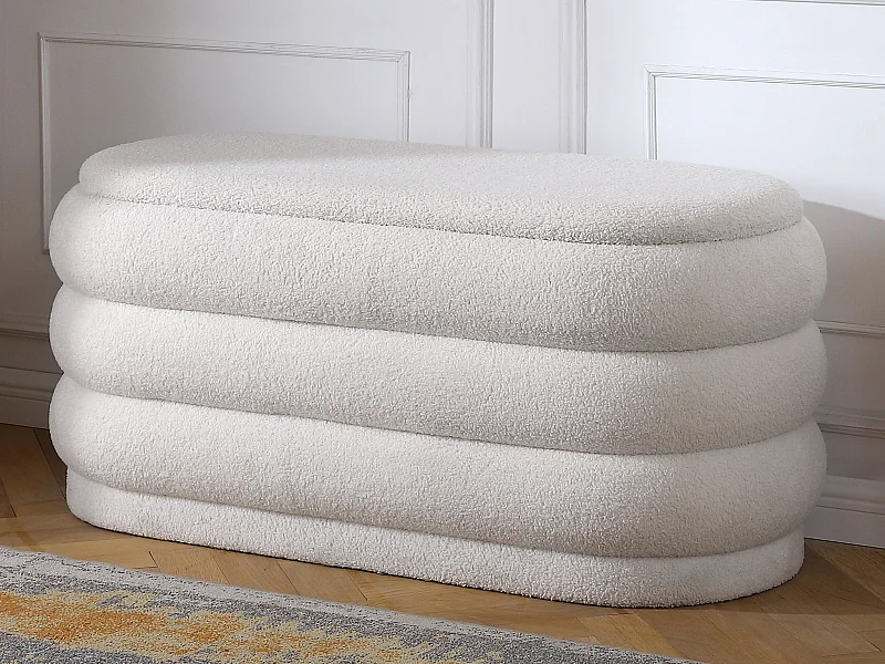 Banktruhe - Bouclé-Stoff - Weiß - ECAMBI