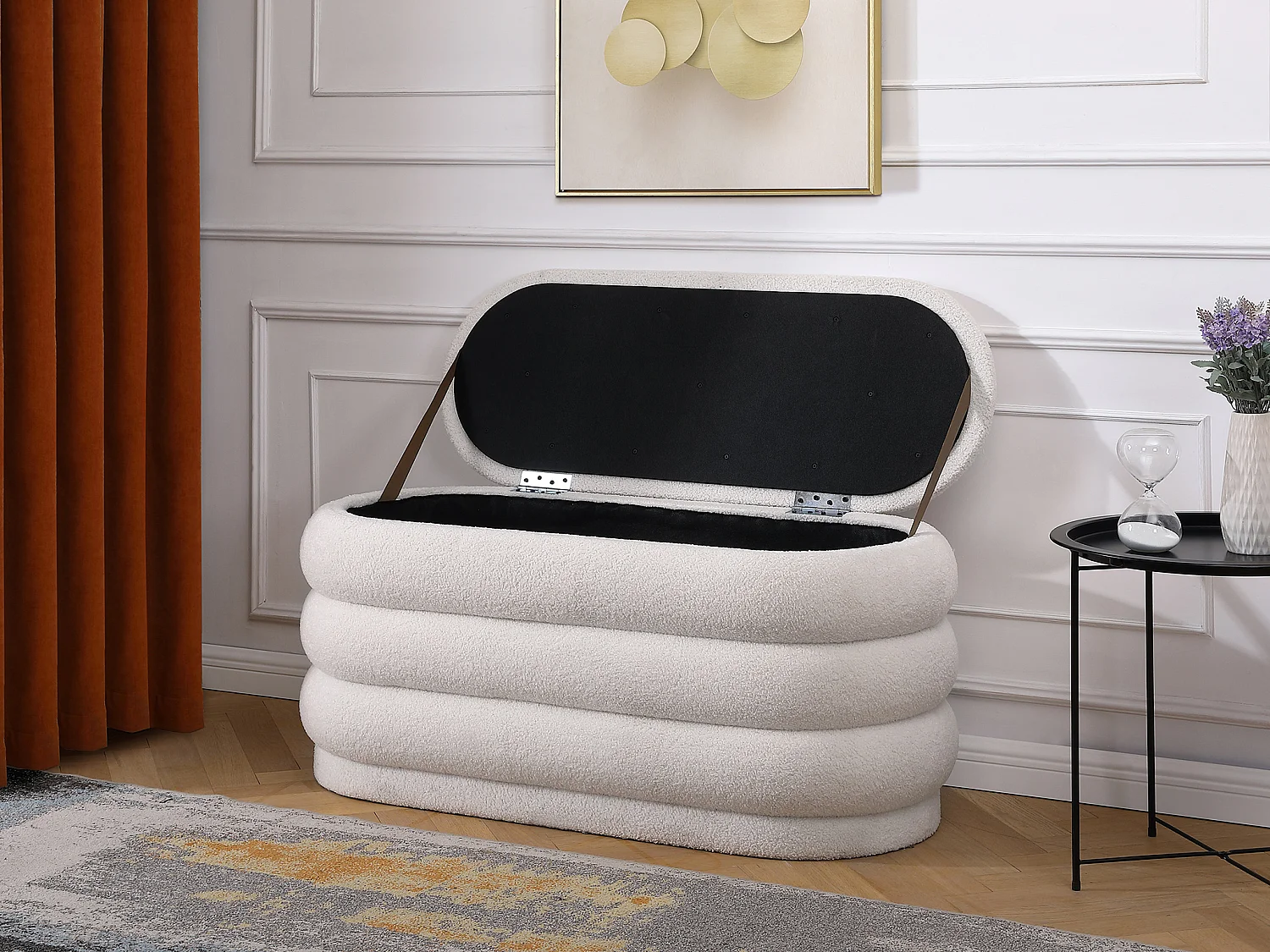 Banc coffre - Tissu bouclette - Blanc - ECAMBI