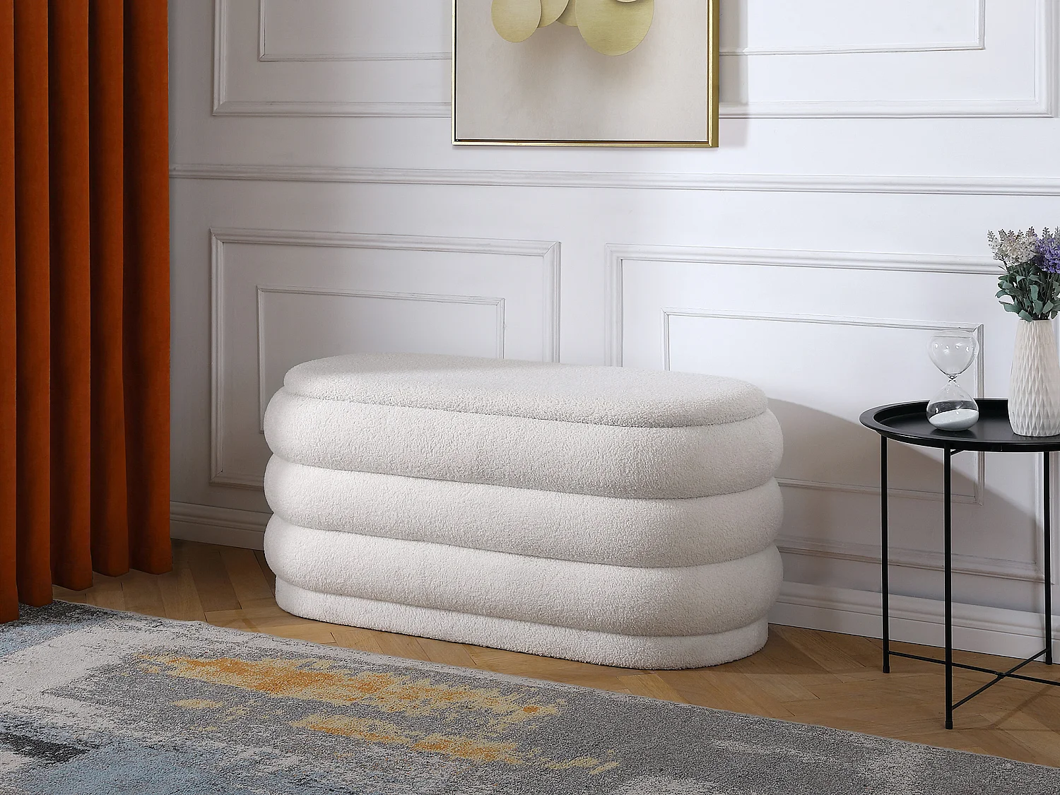 Banc coffre - Tissu bouclette - Blanc - ECAMBI