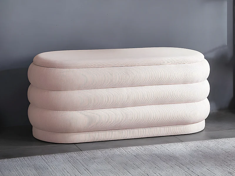 Banc coffre - Velours côtelé - Crème - ECAMBI