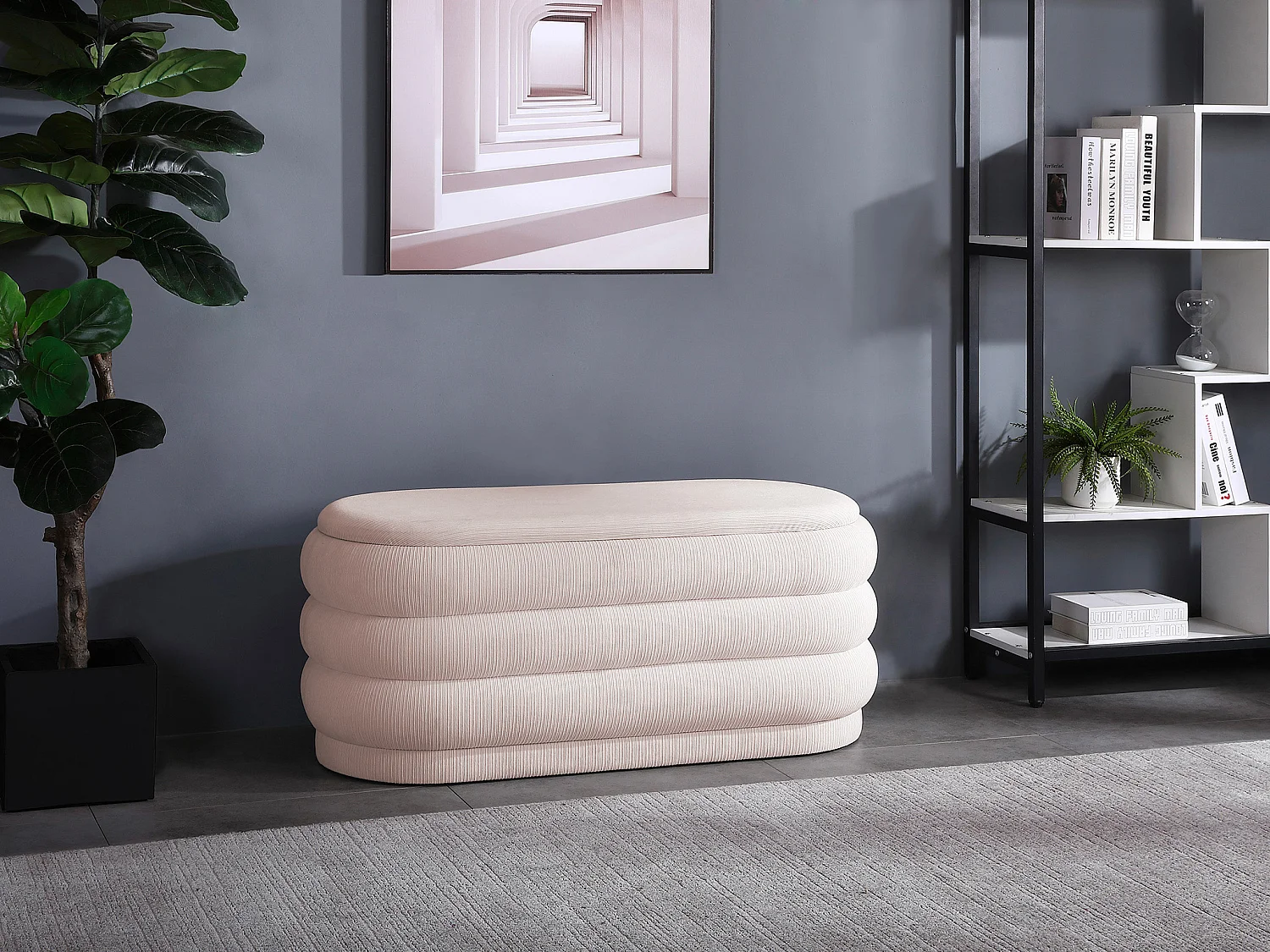 Banc coffre - Velours côtelé - Crème - ECAMBI