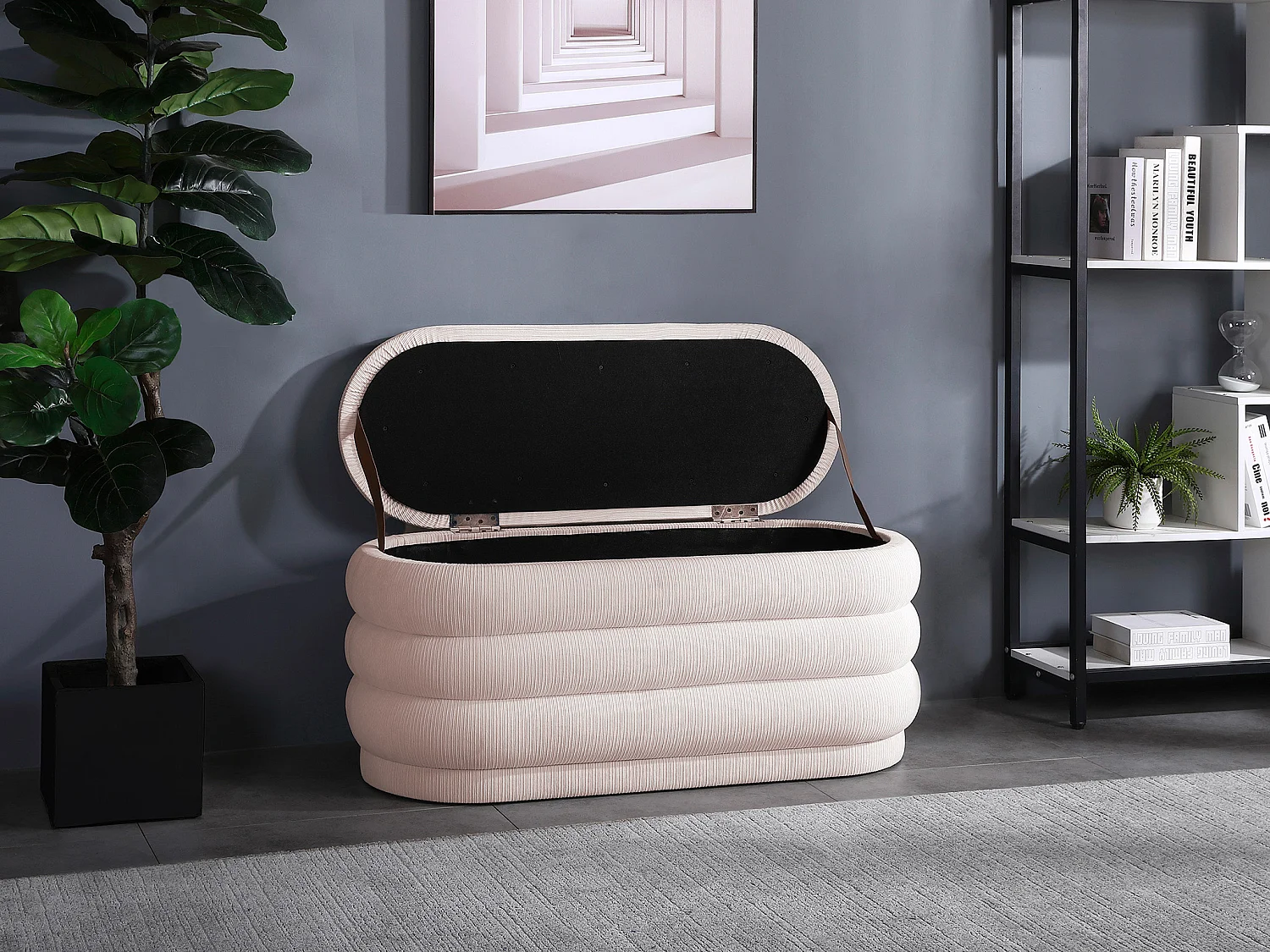 Banc coffre - Velours côtelé - Crème - ECAMBI