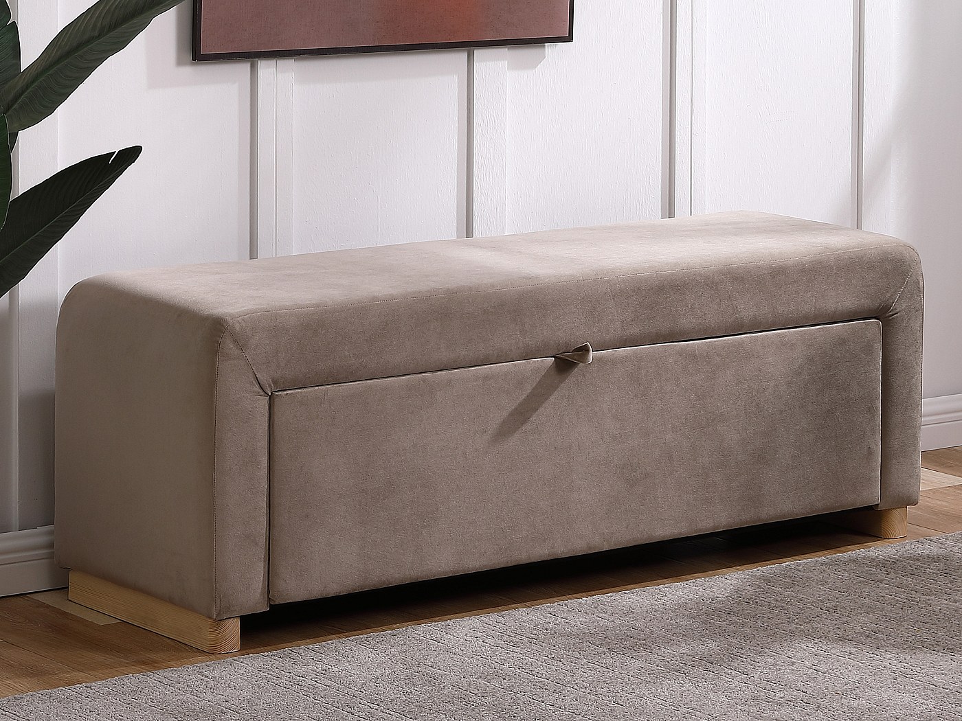 Beliani Pouf Cassapanca Imbottito In Velluto Verde Scuro Stile