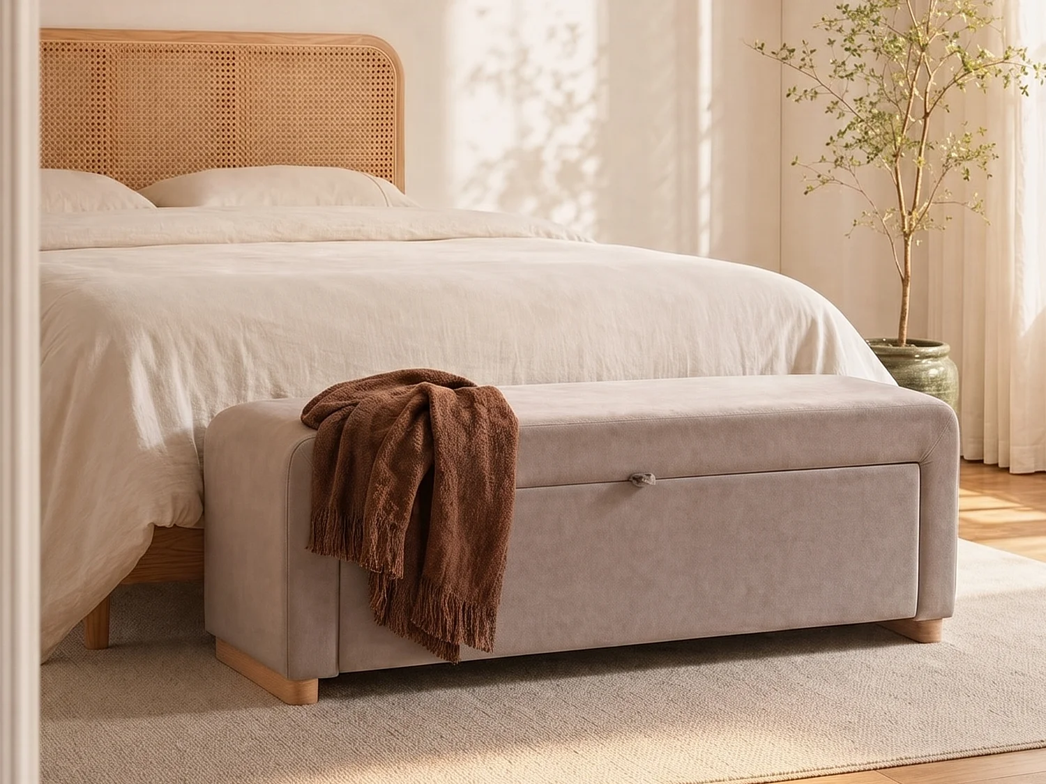 Banc coffre - Velours - Taupe - CAPINO