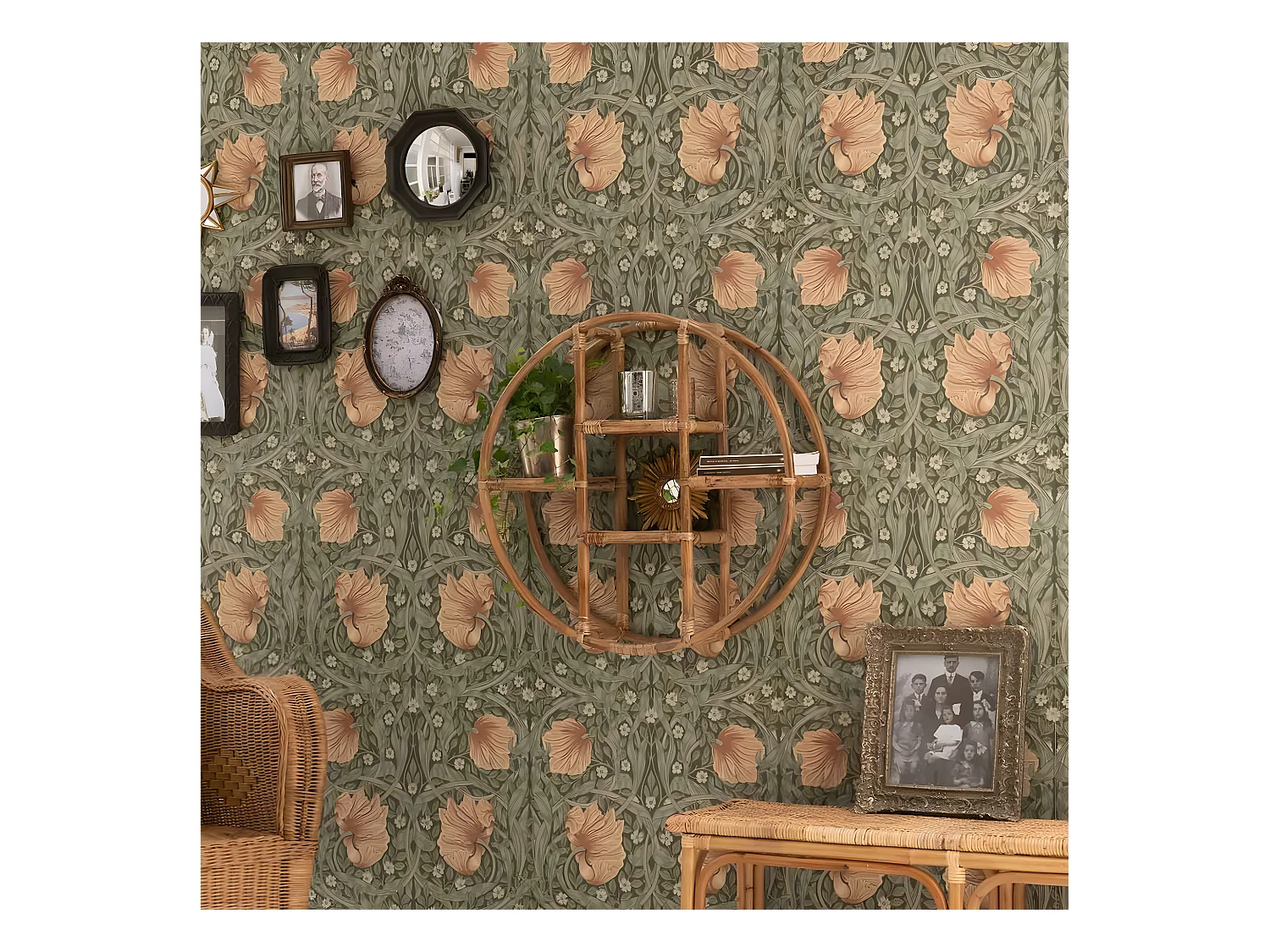 Etagère murale ronde rotin vintage