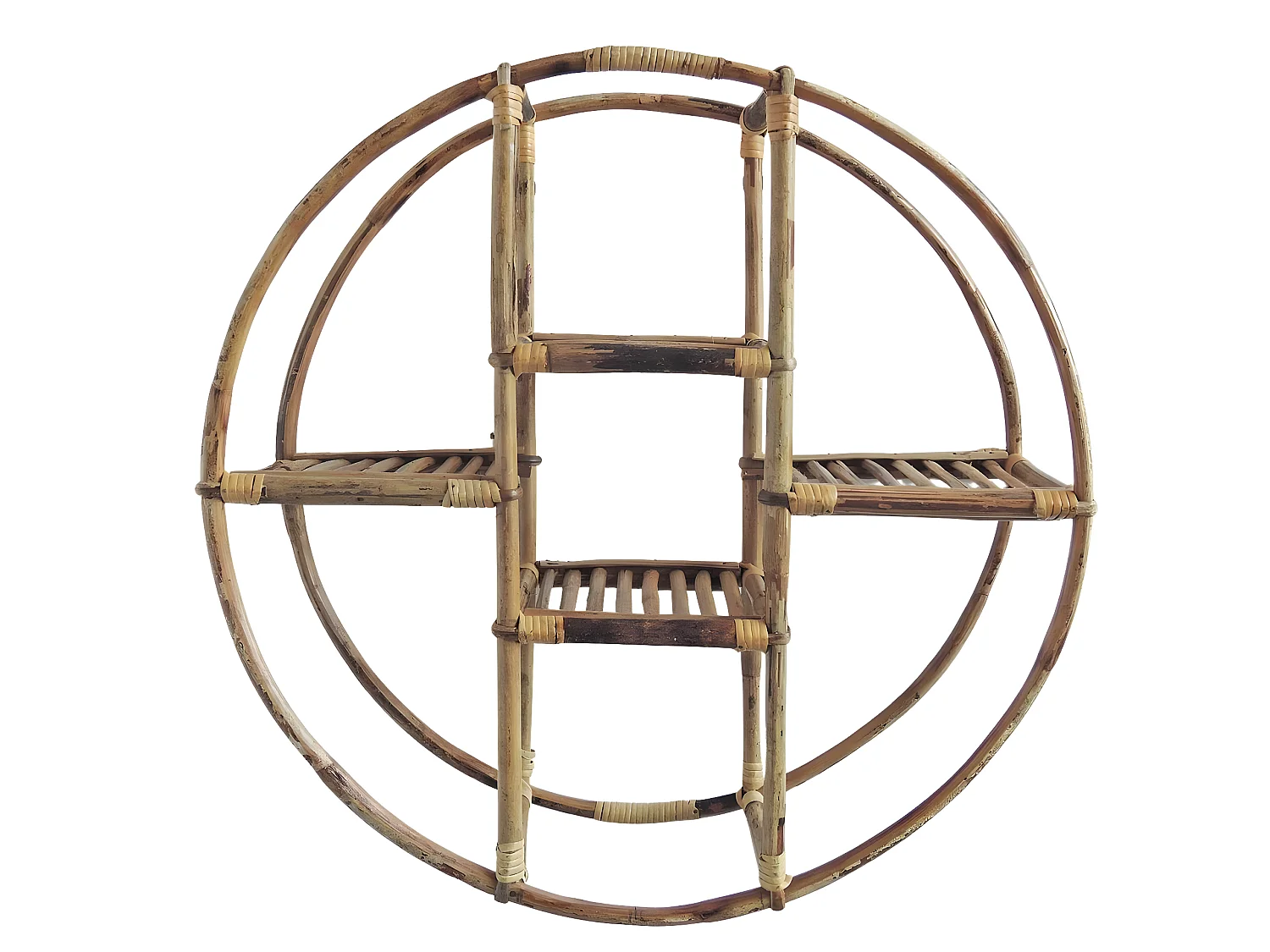 Etagère murale ronde rotin vintage