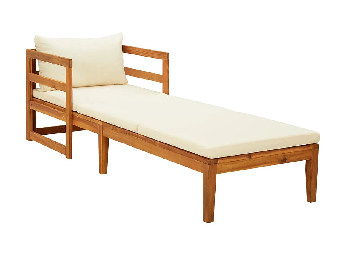 Chaise longue avec coussins blanc crème Bois d'acacia solide