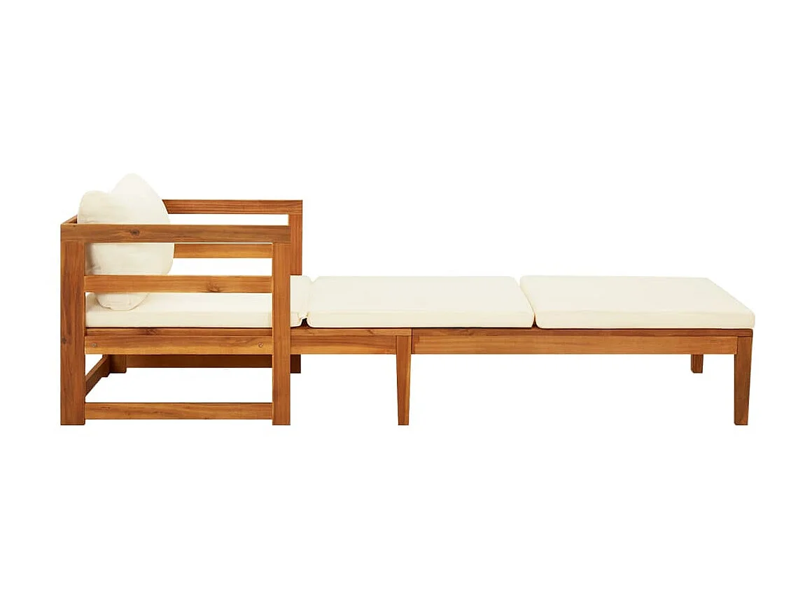 Chaise longue avec coussins blanc crème Bois d'acacia solide