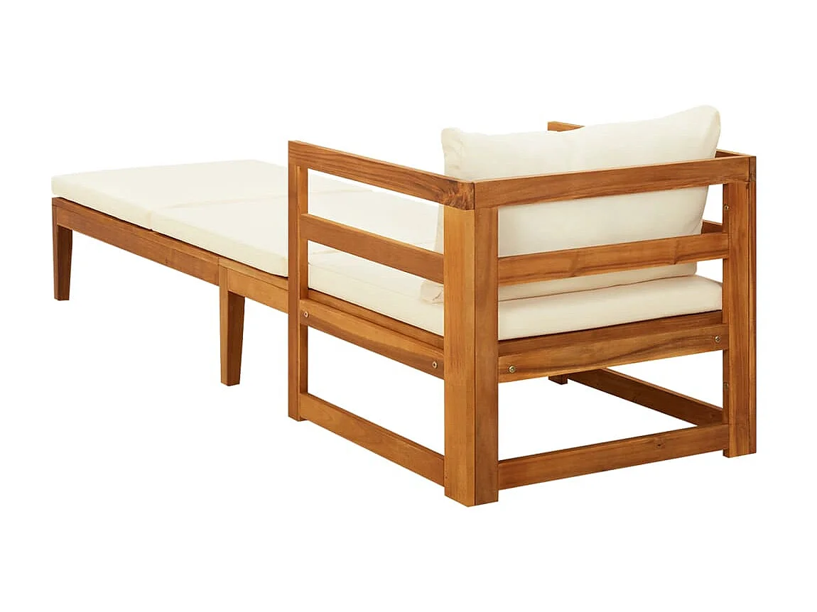 Chaise longue avec coussins blanc crème Bois d'acacia solide