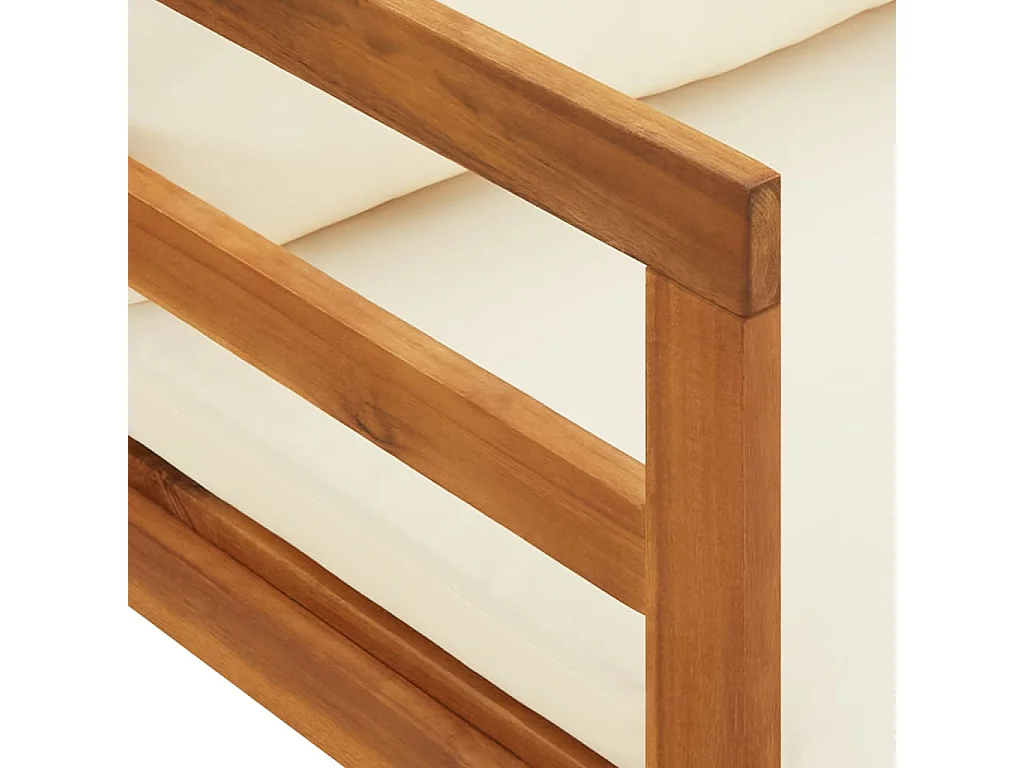 Chaise longue avec coussins blanc crème Bois d'acacia solide