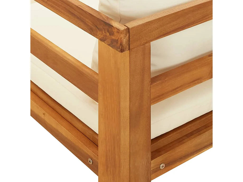 Chaise longue avec coussins blanc crème Bois d'acacia solide