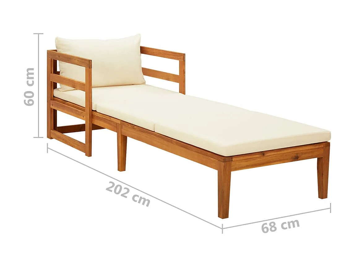 Chaise longue avec coussins blanc crème Bois d'acacia solide