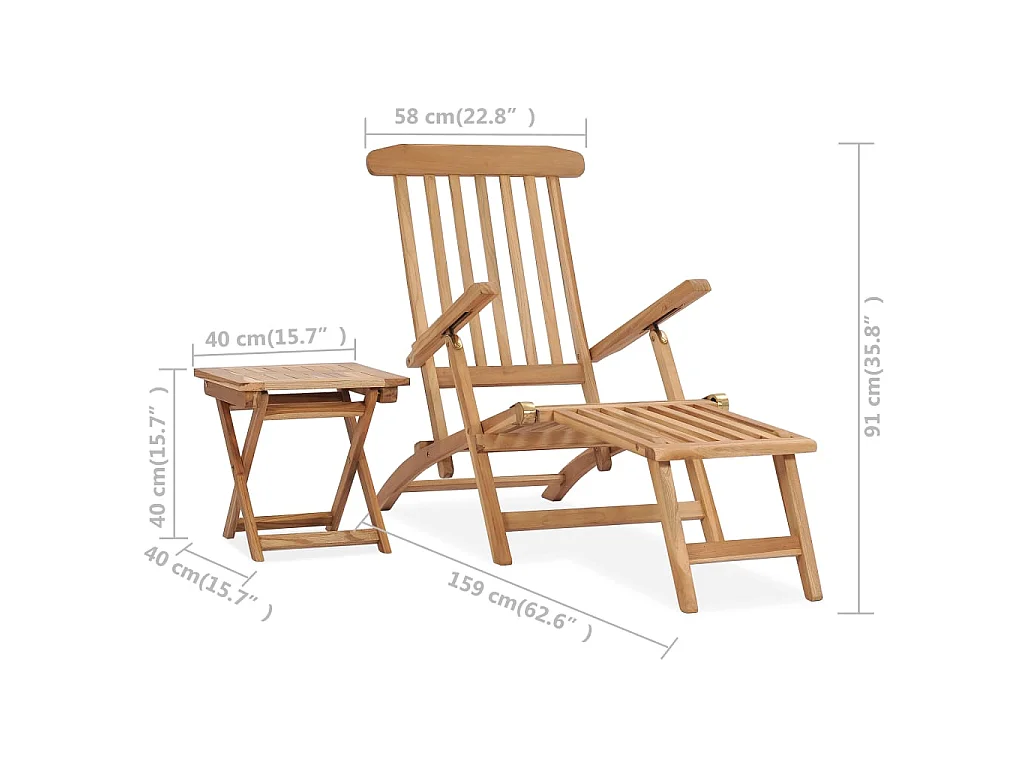 Chaise longue de jardin avec repose-pied et table Bois de teck