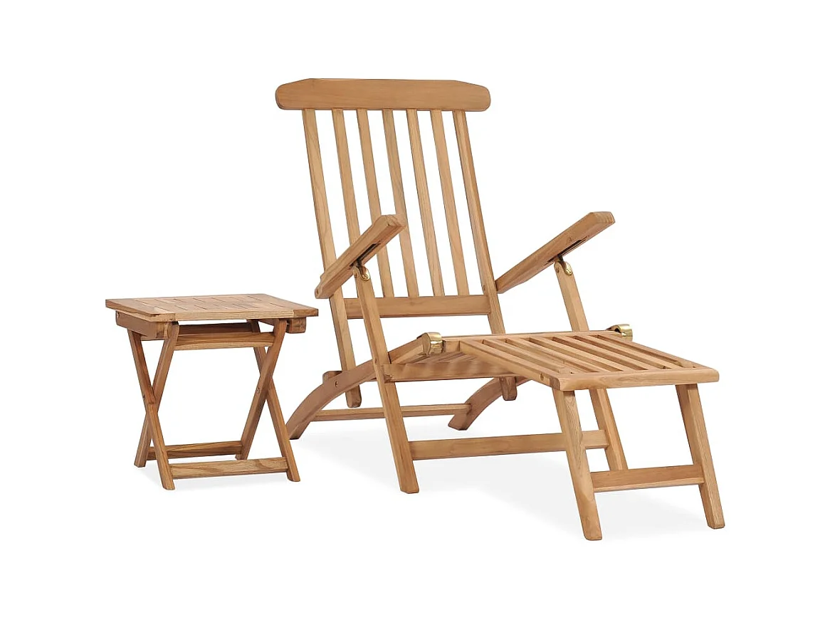 Chaise longue de jardin avec repose-pied et table Bois de teck