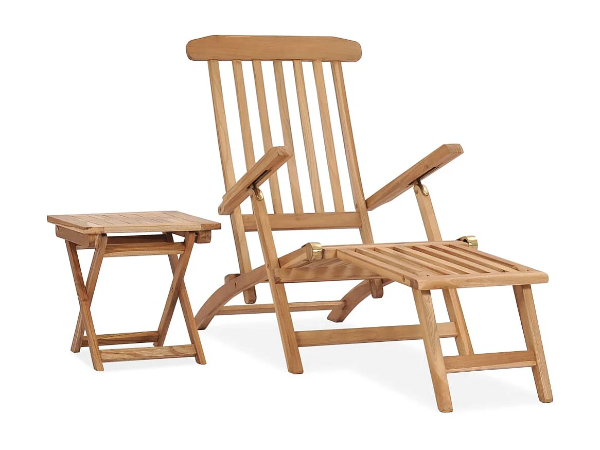 Sdraio da giardino con poggiapiedi e tavolino in legno di Teak