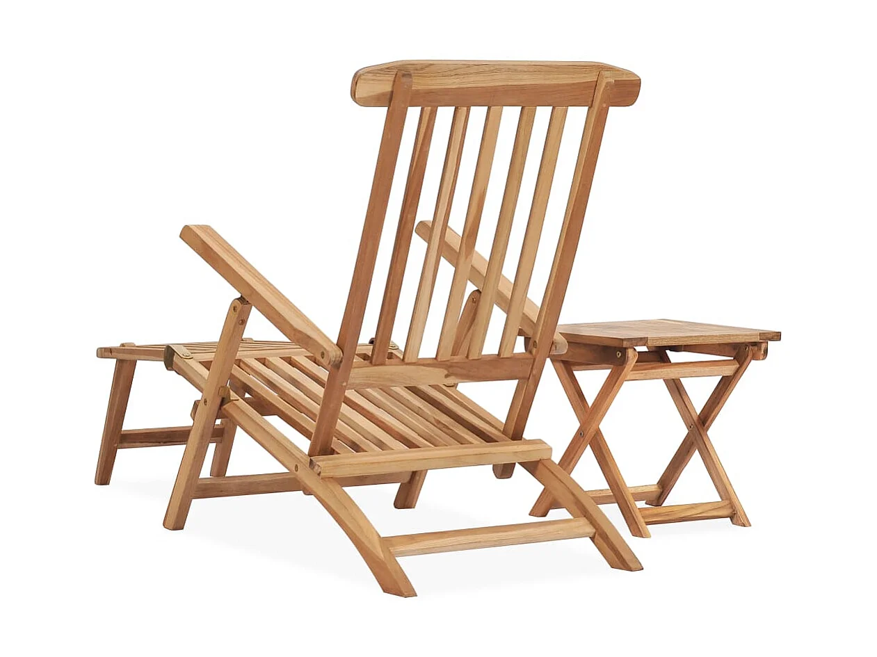 Sdraio da giardino con poggiapiedi e tavolino in legno di Teak