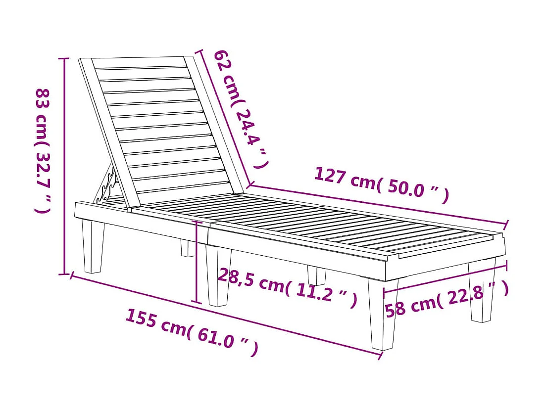 Chaise longue noir 155x58x83 cm polypropylène