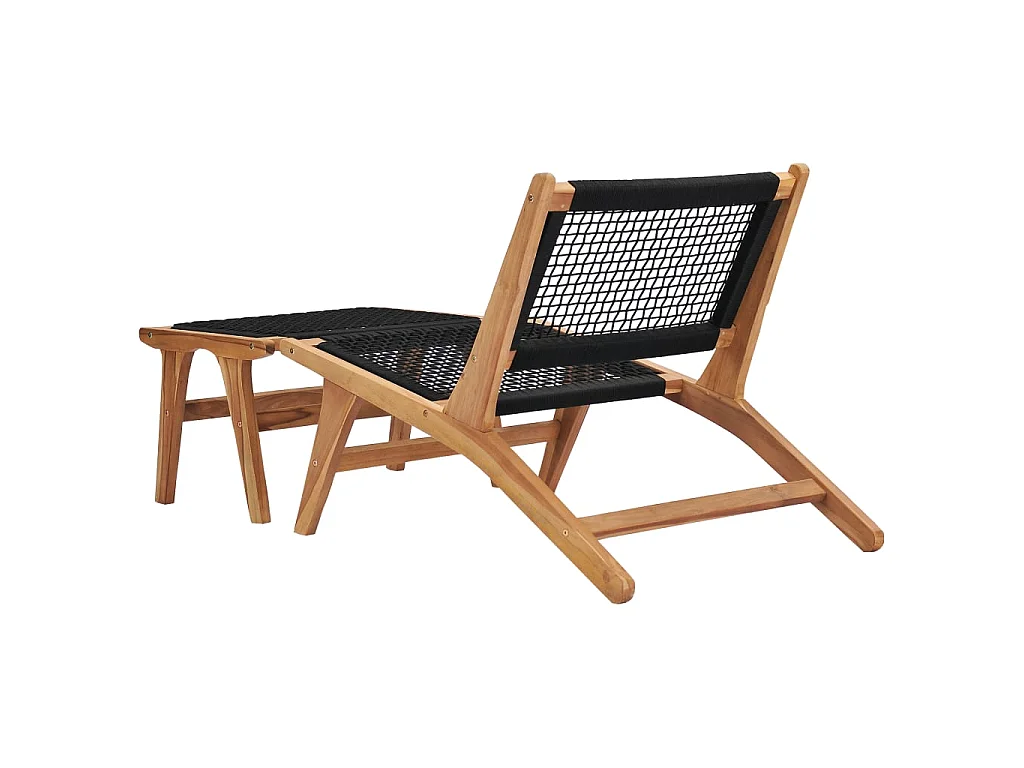 Chaise longue avec repose-pied Bois de teck solide et corde