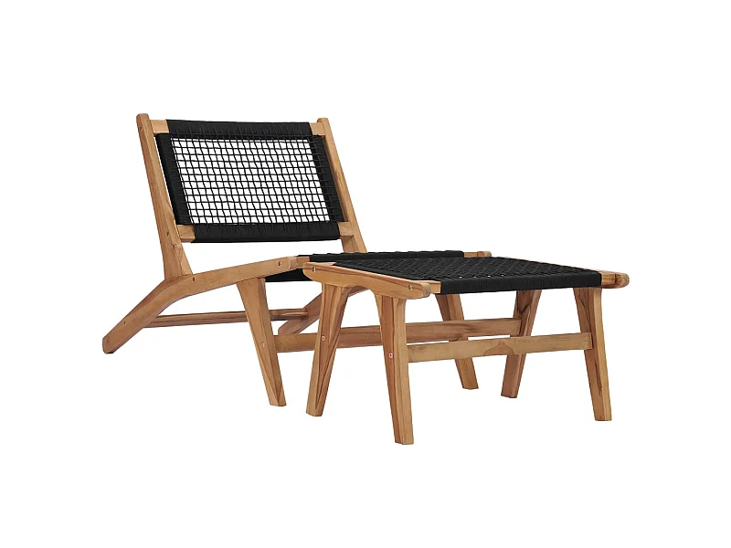 Chaise longue avec repose-pied Bois de teck solide et corde