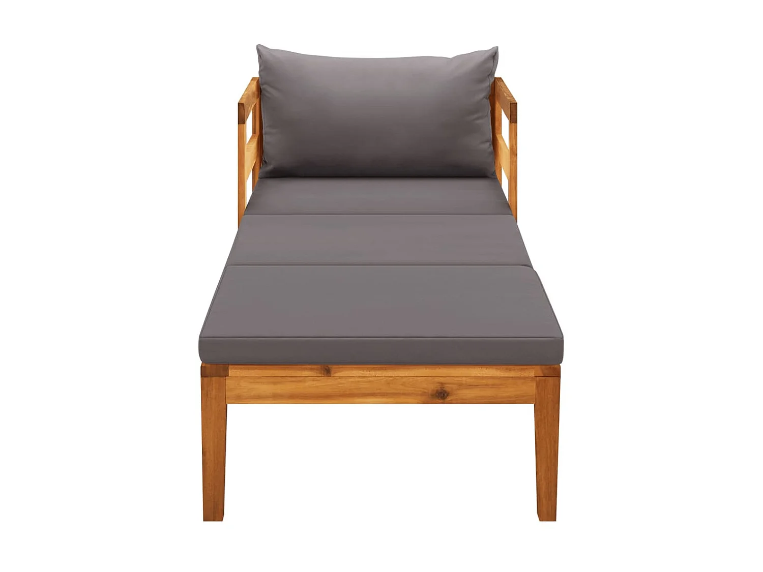 Poltrona lounge con cuscini grigio scuro. Legno massello di acacia