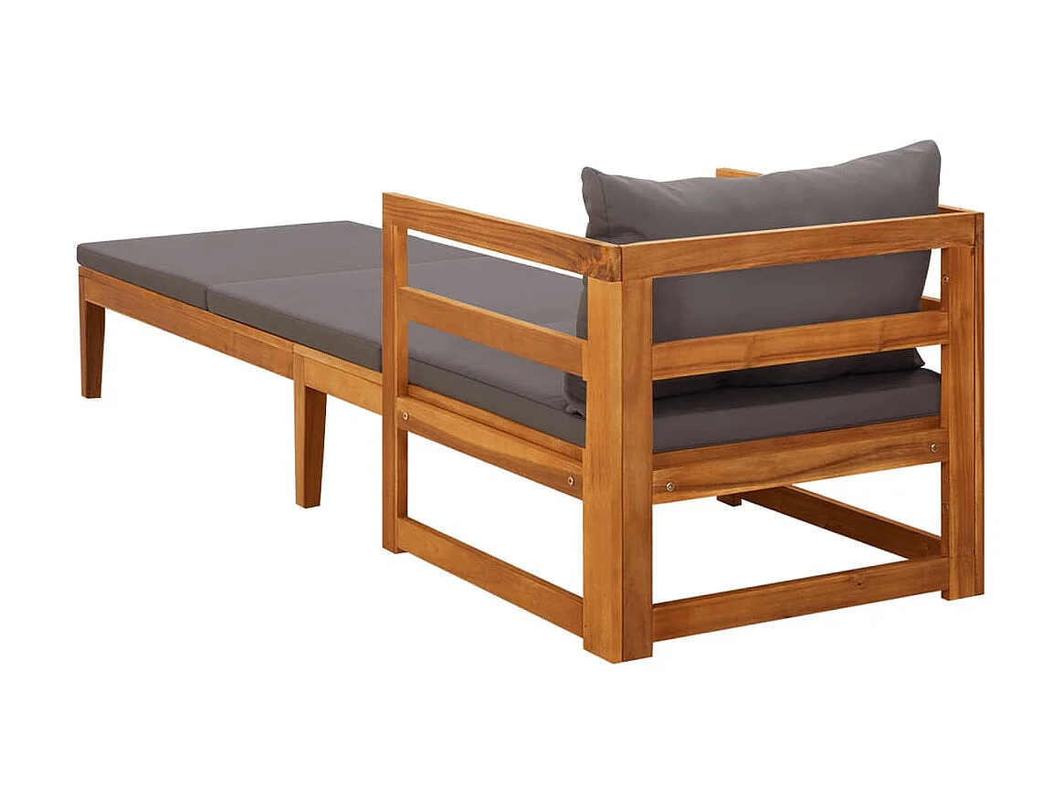 Poltrona lounge con cuscini grigio scuro. Legno massello di acacia