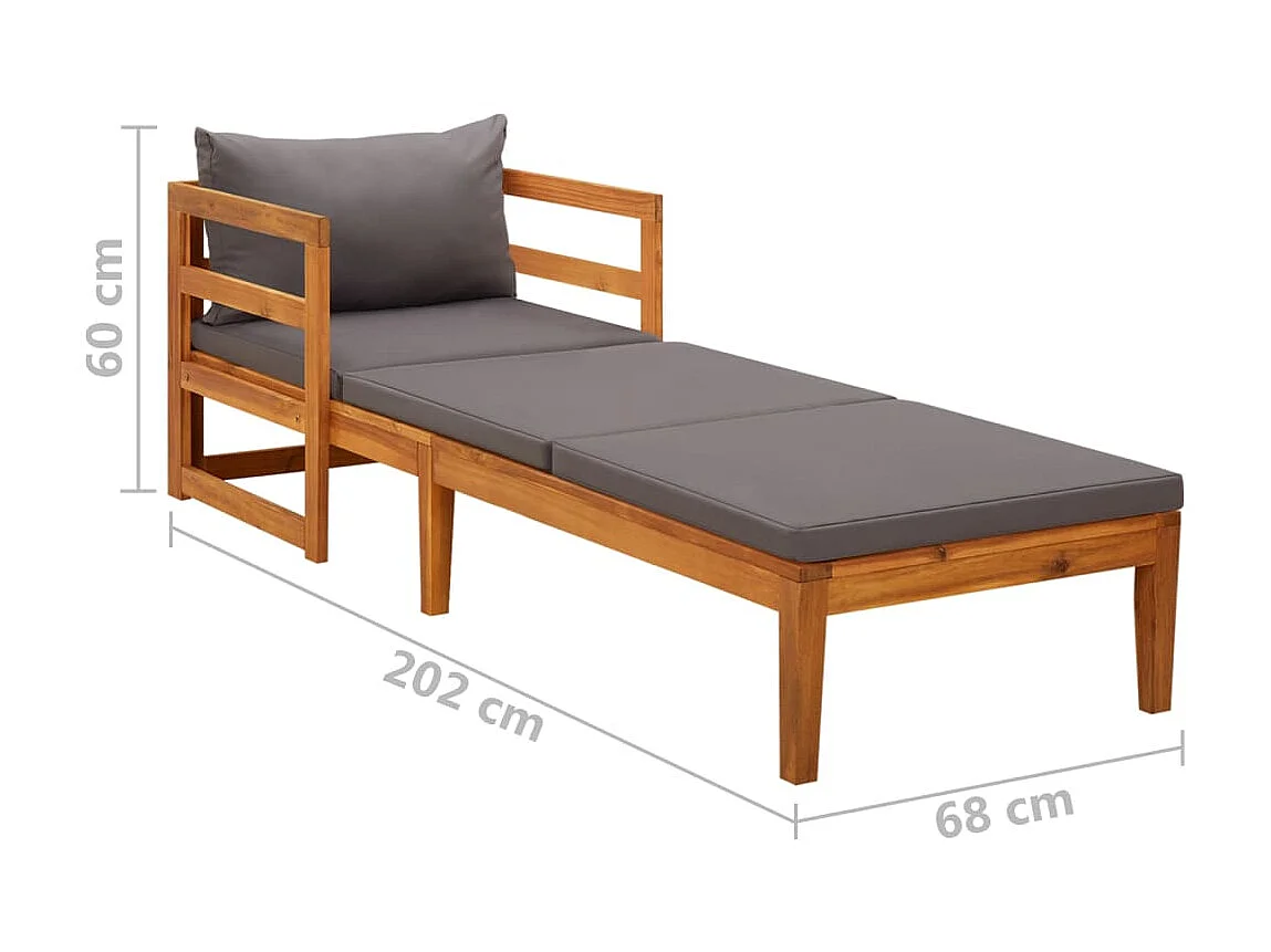 Poltrona lounge con cuscini grigio scuro. Legno massello di acacia