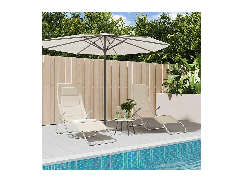 Opvouwbare ligstoelen 2 stuks crème textiel en staal