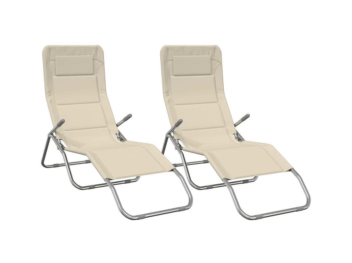 Opvouwbare ligstoelen 2 stuks crème textiel en staal
