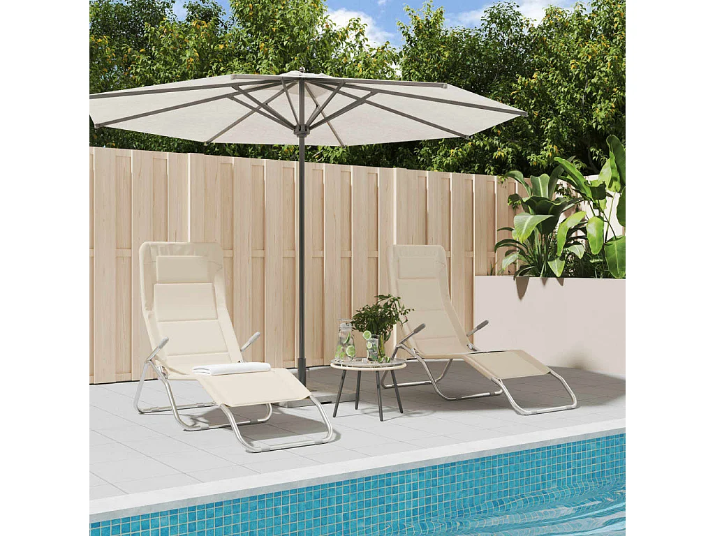 Chaises longues pliables 2 pcs crème textilène et acier