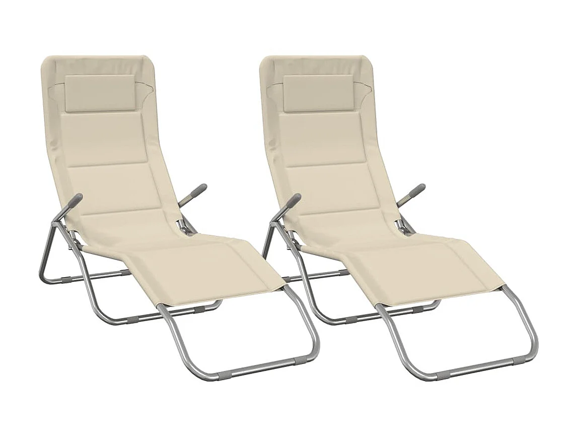 Chaises longues pliables 2 pcs crème textilène et acier