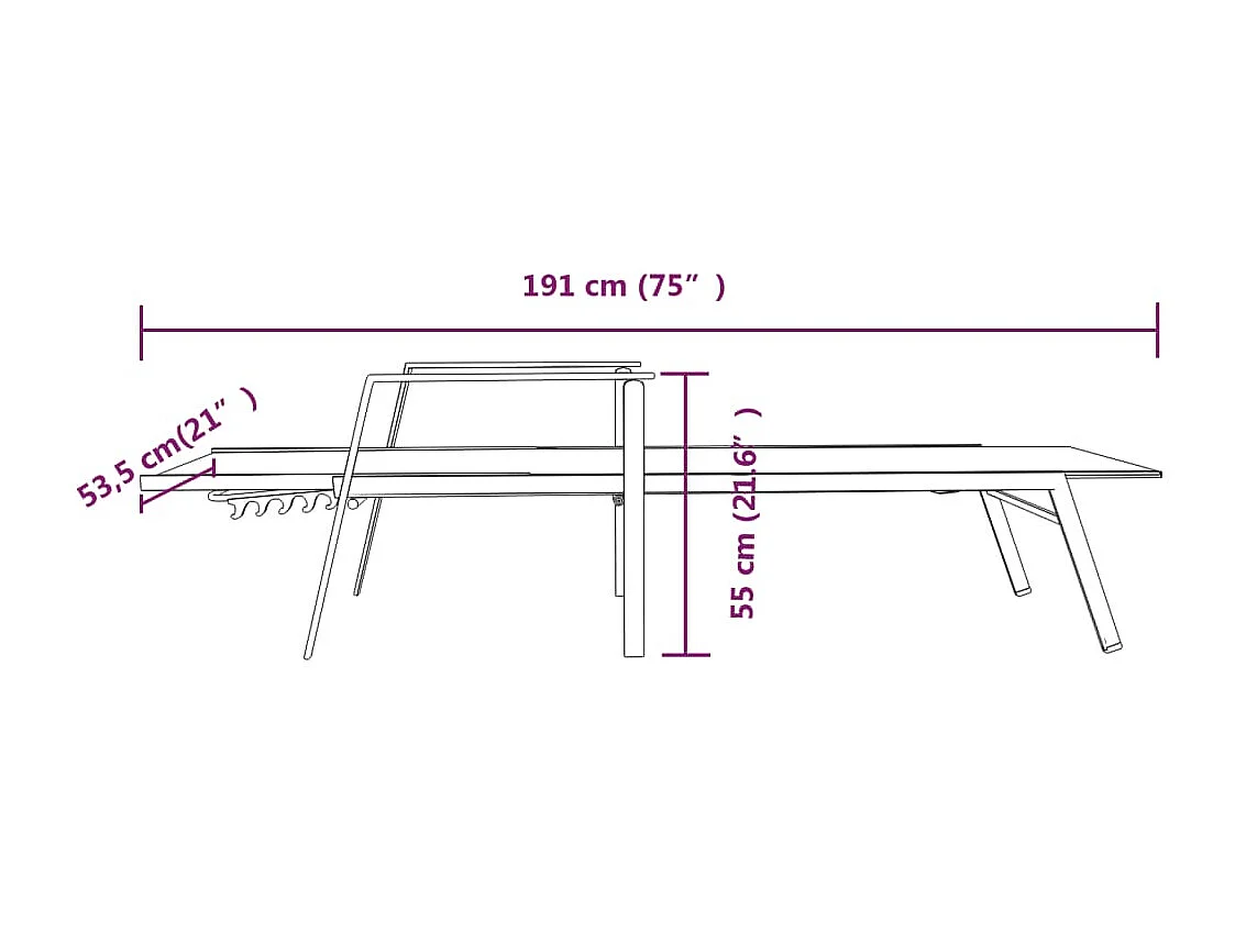 Chaise longue Acier et tissu textilène crème