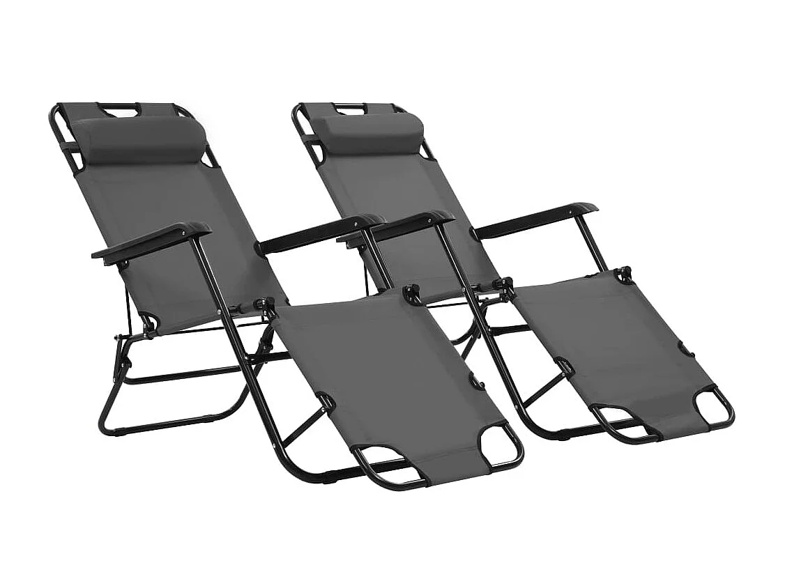 Chaises longues pliables 2 pcs avec repose-pied Acier Gris