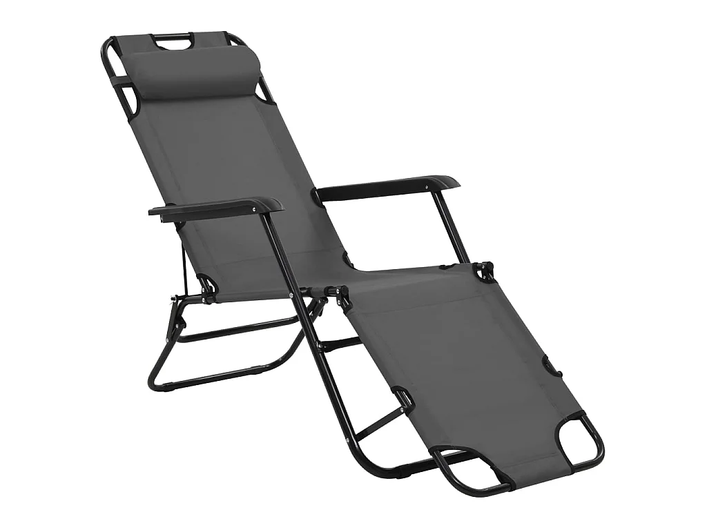 Chaises longues pliables 2 pcs avec repose-pied Acier Gris