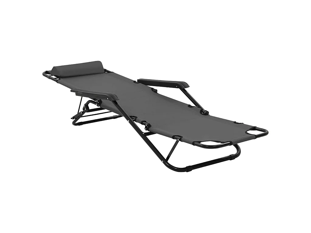 Chaises longues pliables 2 pcs avec repose-pied Acier Gris