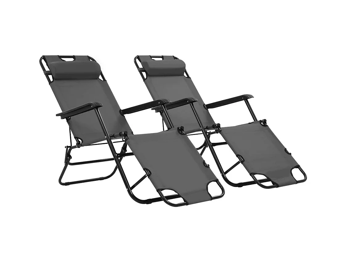 Chaises longues pliables 2 pcs avec repose-pied Acier Gris