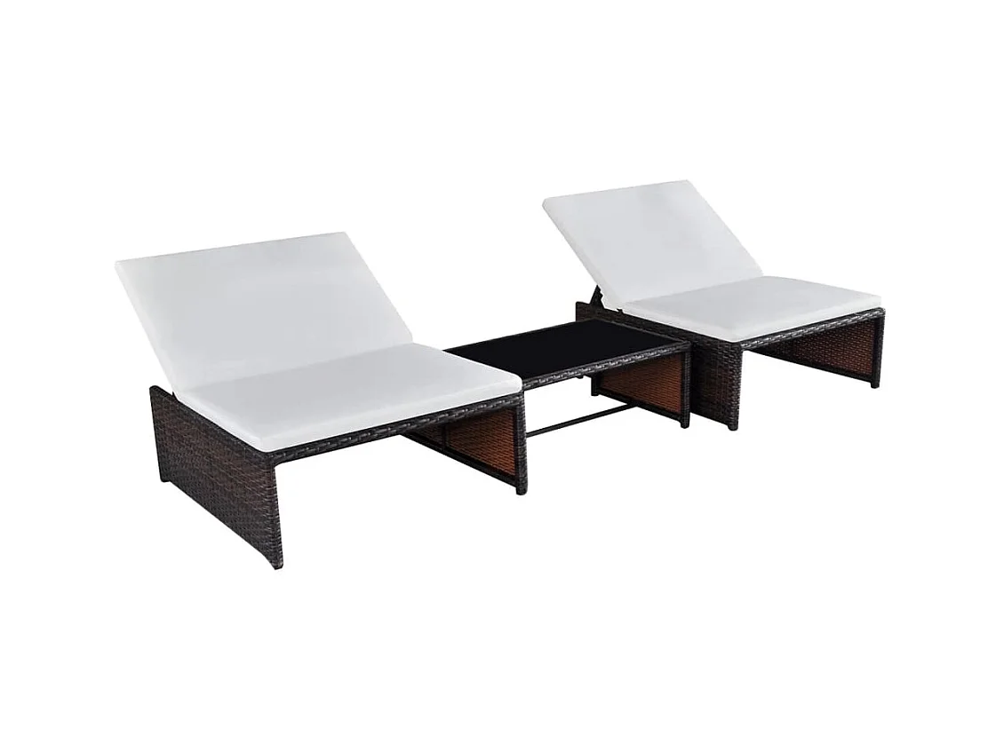 Chaises longues 2 pcs avec table Résine tressée Marron