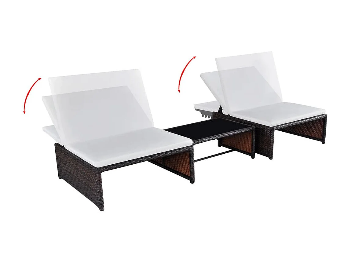 Chaises longues 2 pcs avec table Résine tressée Marron