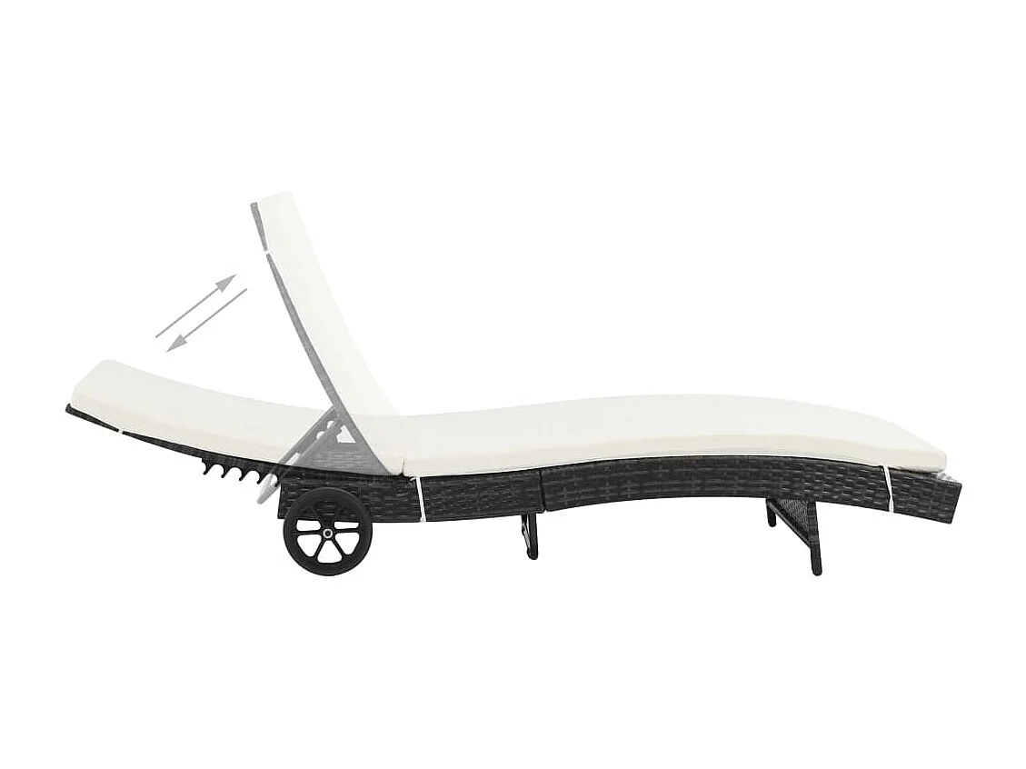 Chaises longues 2pcs avec roues et coussins Résine tressée Noir