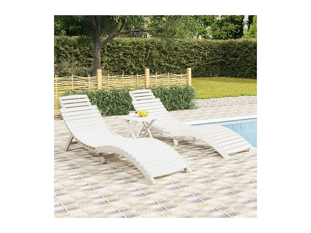 Chaises longues 2 pcs blanc 184x55x64 cm bois massif d'acacia