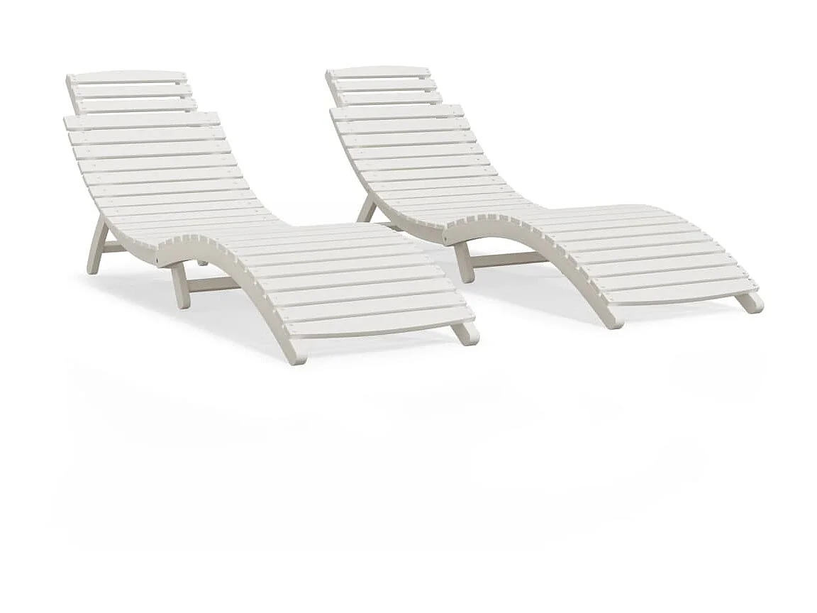 Ligstoelen 2 stuks wit 184x55x64 cm massief acaciahout