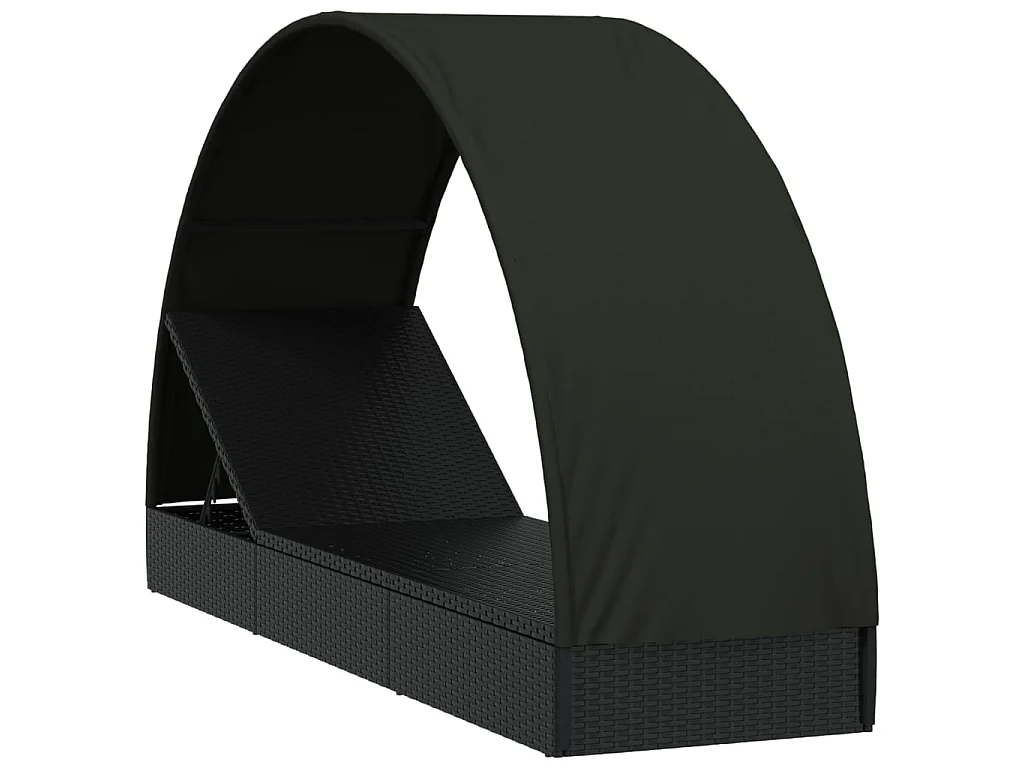 Chaise longue avec toit rond noir 211x57x140 cm résine tressée