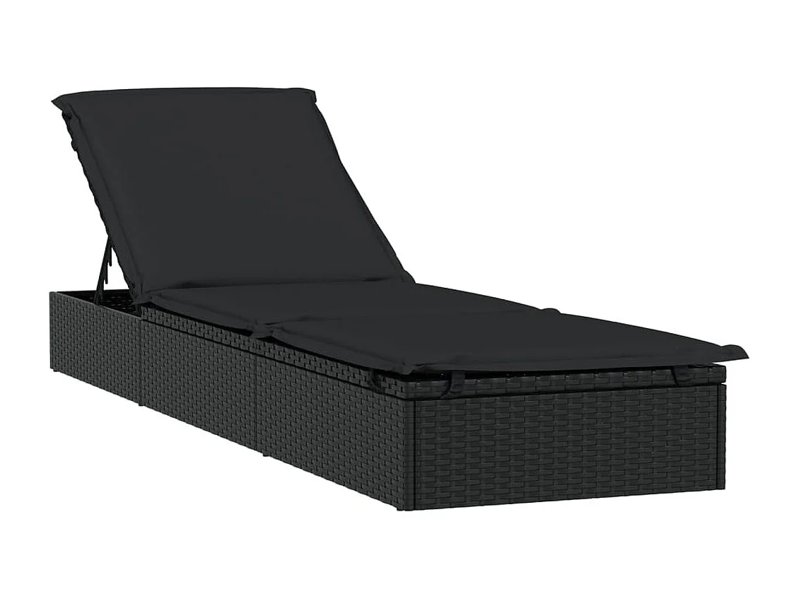 Chaise longue avec toit rond noir 211x57x140 cm résine tressée