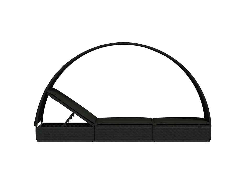 Chaise longue avec toit rond noir 211x57x140 cm résine tressée