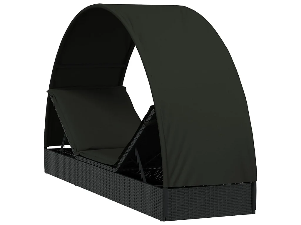 Chaise longue avec toit rond noir 211x57x140 cm résine tressée