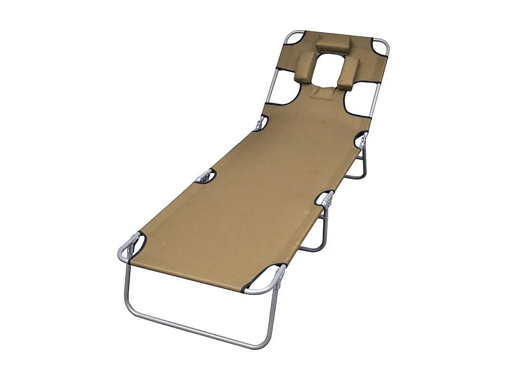 Chaise longue pliable et coussin de tête Dossier réglable Taupe